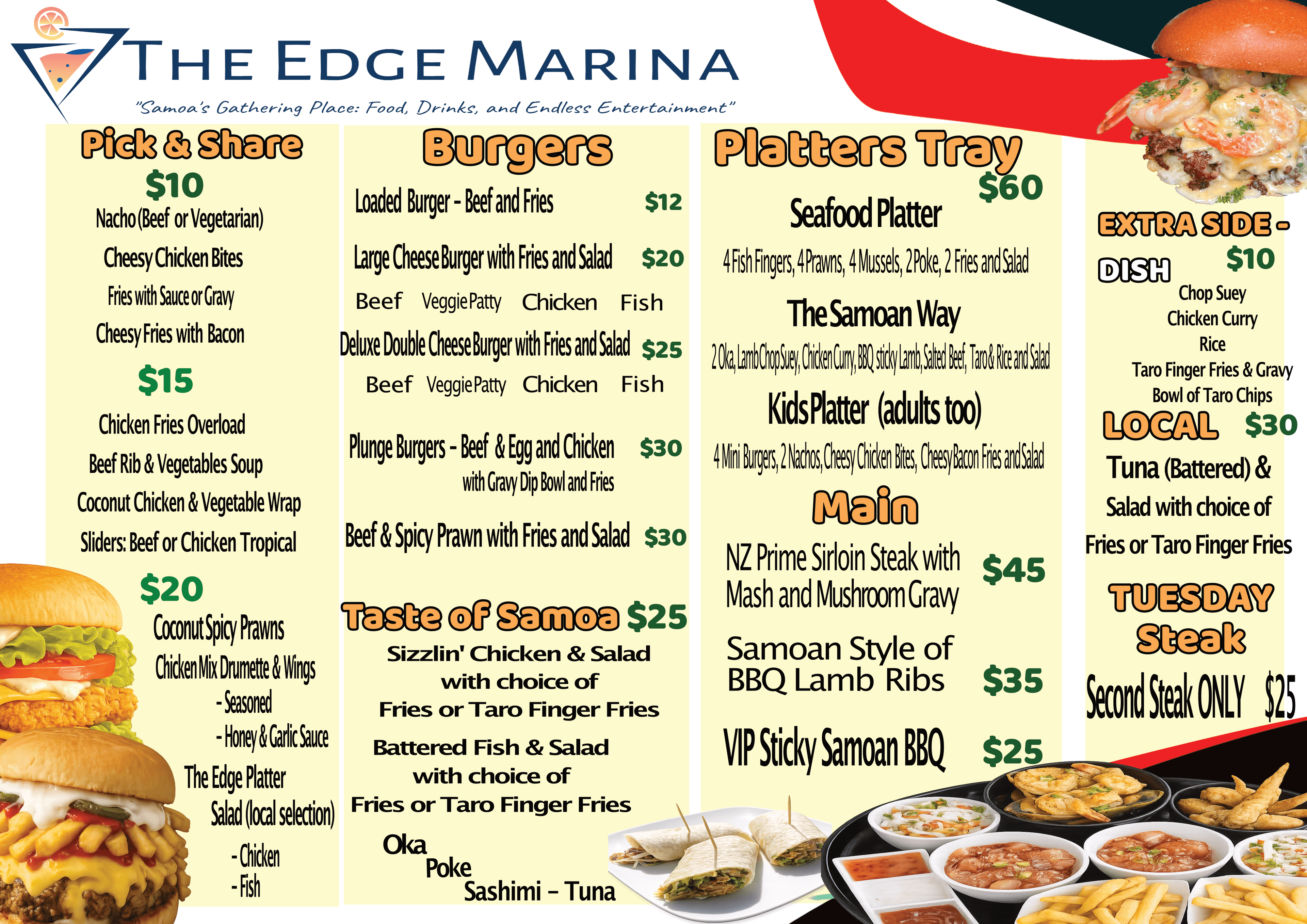 The Edge Marina food menu